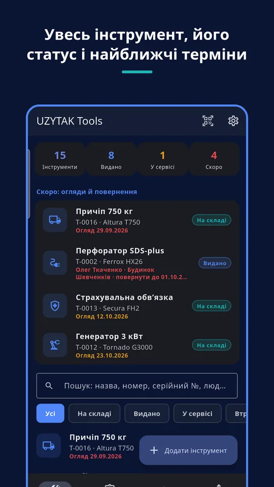 UZYTAK Tools — Список інструменту