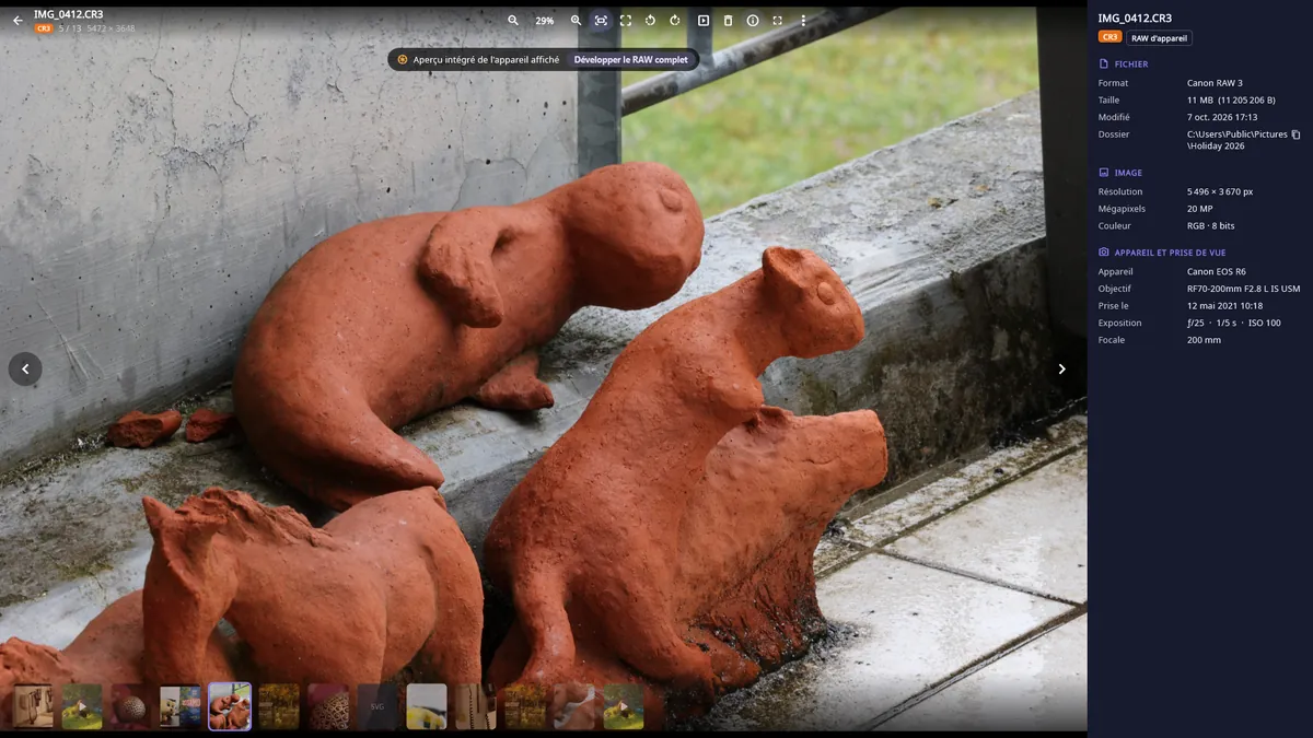 UZYTAK Viewer — Photo RAW CR3 de Canon avec appareil, objectif et exposition