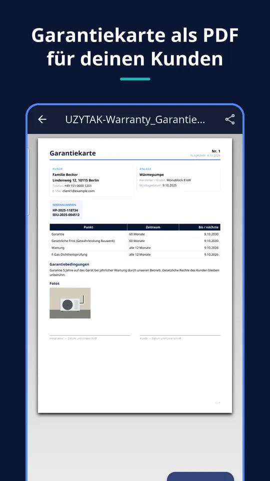 UZYTAK Warranty & Service Book — Garantiekarte als PDF