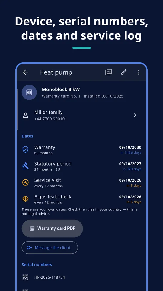 UZYTAK Warranty & Service Book — Installation page