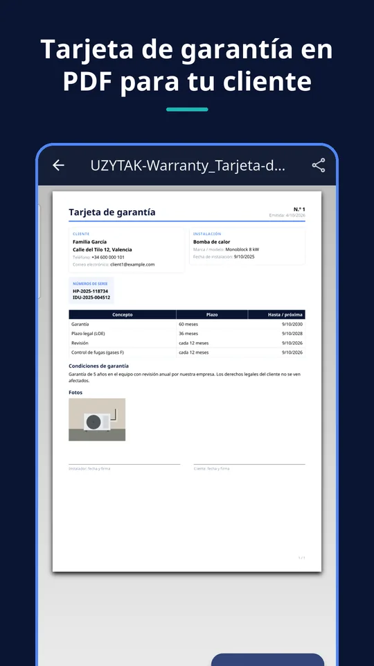 UZYTAK Warranty & Service Book — Tarjeta de garantía en PDF