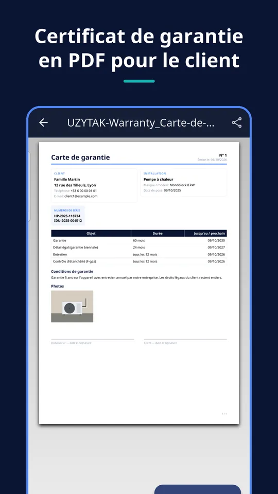 UZYTAK Warranty & Service Book — Certificat de garantie PDF