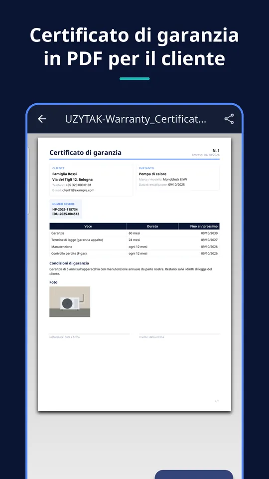 UZYTAK Warranty & Service Book — Certificato di garanzia PDF