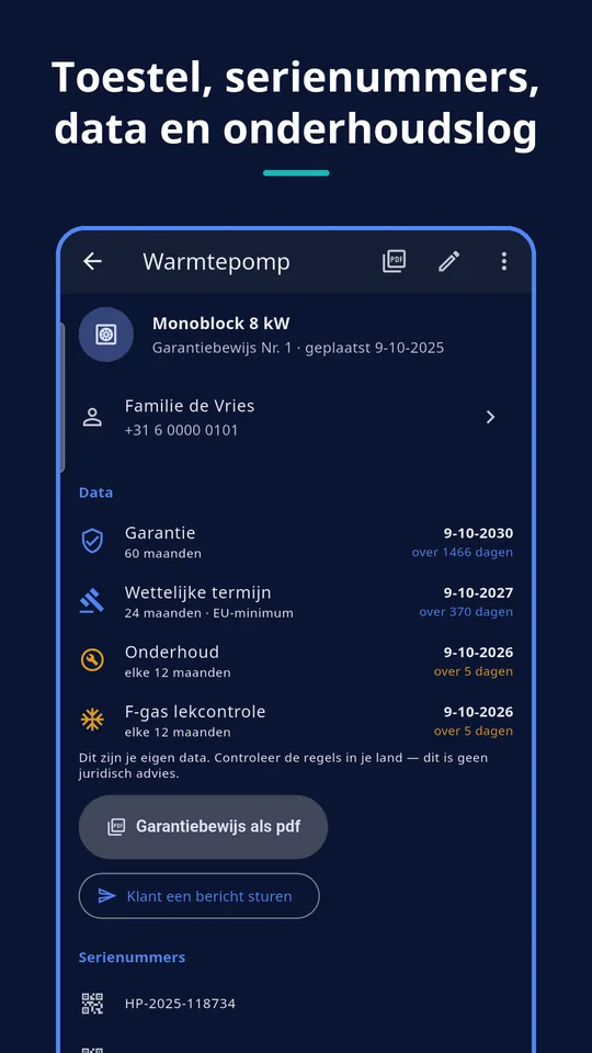 UZYTAK Warranty & Service Book — Installatiepagina