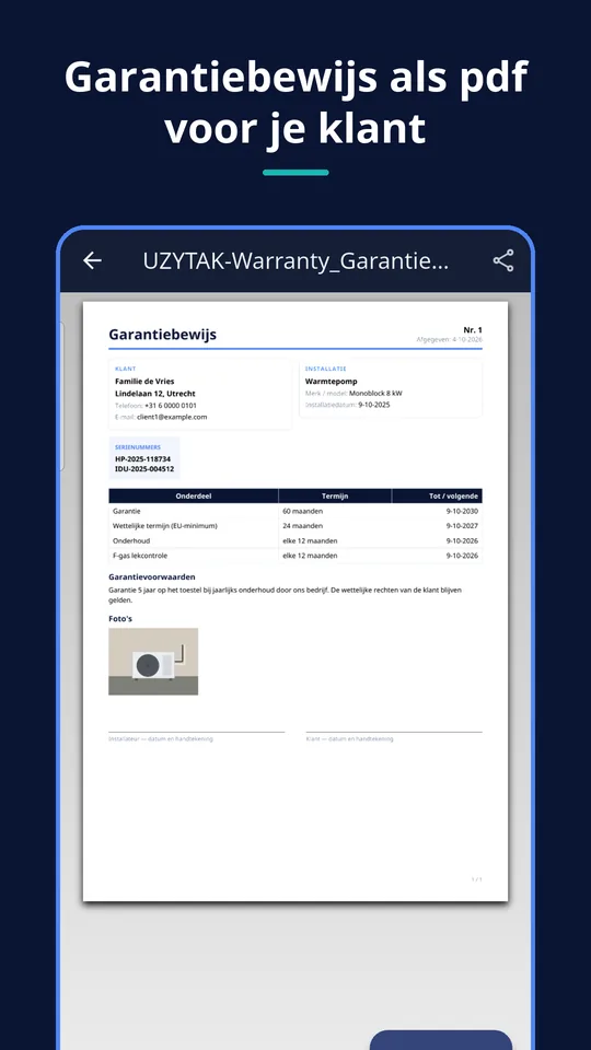 UZYTAK Warranty & Service Book — Garantiebewijs als pdf
