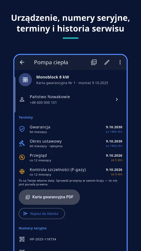 UZYTAK Warranty & Service Book — Karta instalacji