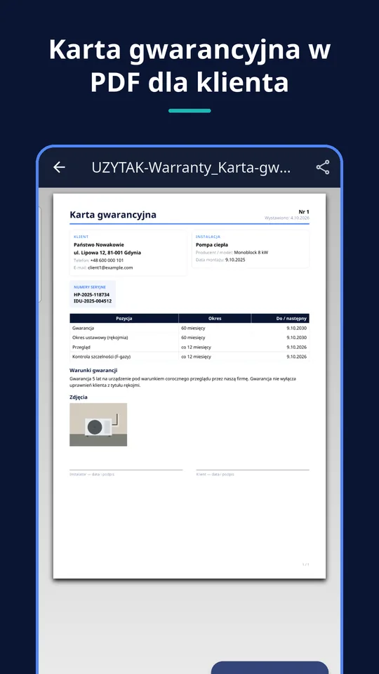 UZYTAK Warranty & Service Book — Karta gwarancyjna w PDF